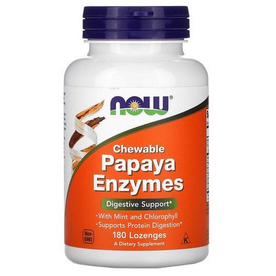 NOW Chewable Papaya Enzymes, 180 lozenges