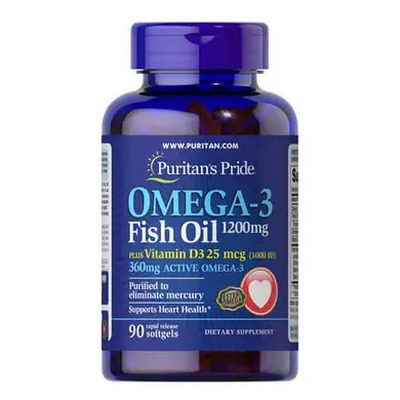 Puritan's Pride Omega 3 Fish Oil plus Vitamin D3 90 капсул 