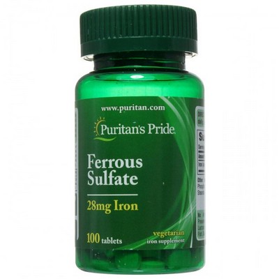 Puritan's Pride Ferrous Sulfate 28мг Iron 100 таблеток